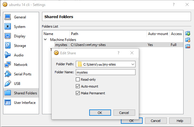 VirtualBox shared folders