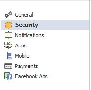 facebook security settings menu