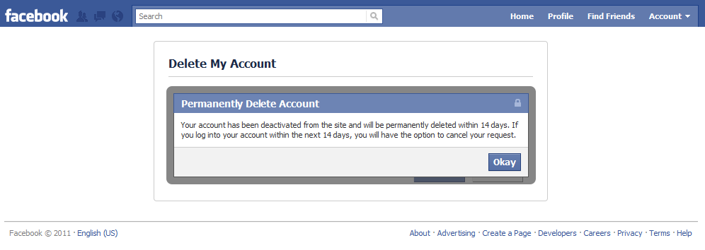 delete facebook account confirmed