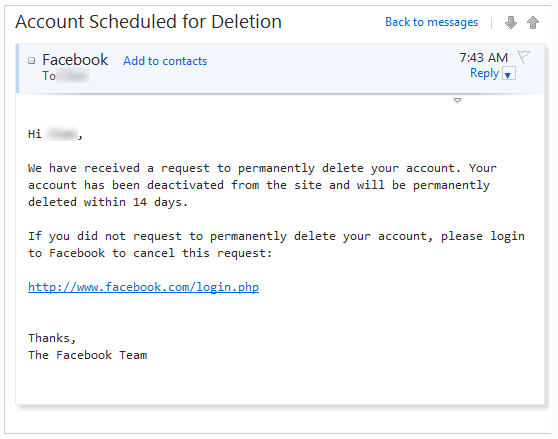 facebook account scheduled for deletion