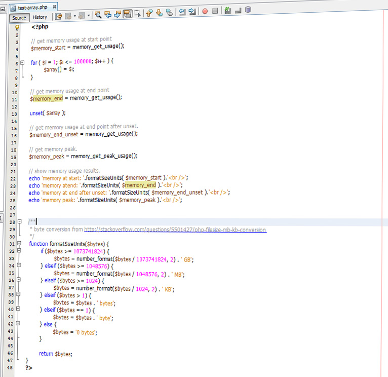 unset and memory usage