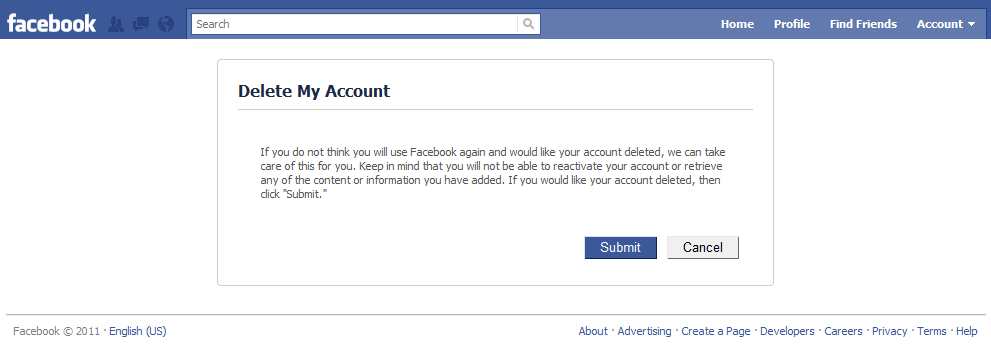 delete facebook account