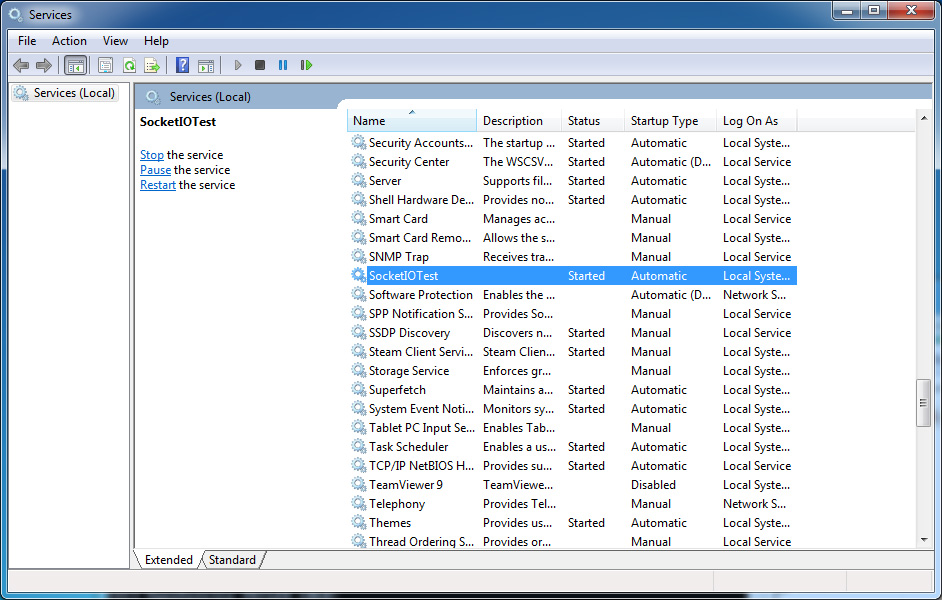 windows service node.js socketio